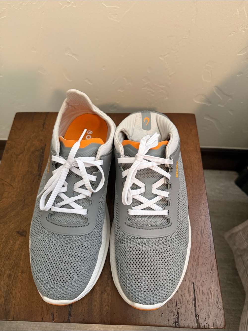 Men's Gray and Orange Mesh Athletic Sneakers